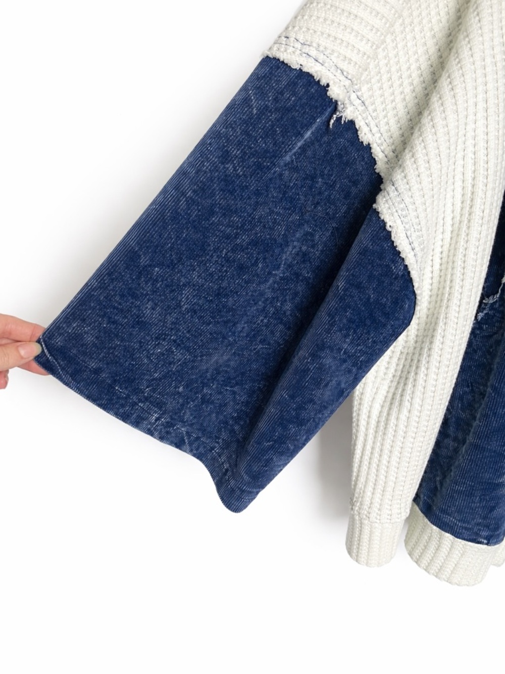POL Blue Patchwork Hooded Cardigan with Embroidered Swirls - Picture 4 of 11